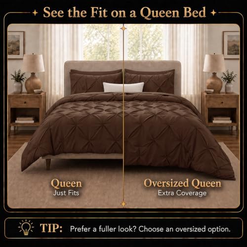 CozyLux Queen Comforter Set Brown, 7 Pieces Pintuck Bed in a Bag