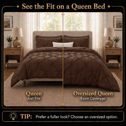 CozyLux Oversized Queen Comforter Set Brown, 7 Pieces Pintuck Bed in a Bag