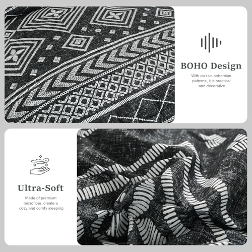 Yiran Black Comforter Set Full Size, Boho Aztec Comforter Bedding Set, 7 Piece Bohemian Summer Bed in a Bag, Soft Microfiber Striped Complete Bedding Set with Sheets for All Season