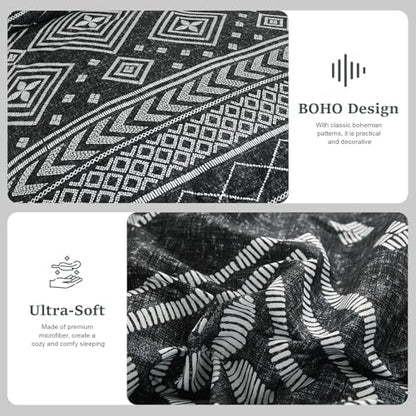 Yiran Black Comforter Set Full Size, Boho Aztec Comforter Bedding Set, 7 Piece Bohemian Summer Bed in a Bag, Soft Microfiber Striped Complete Bedding Set with Sheets for All Season