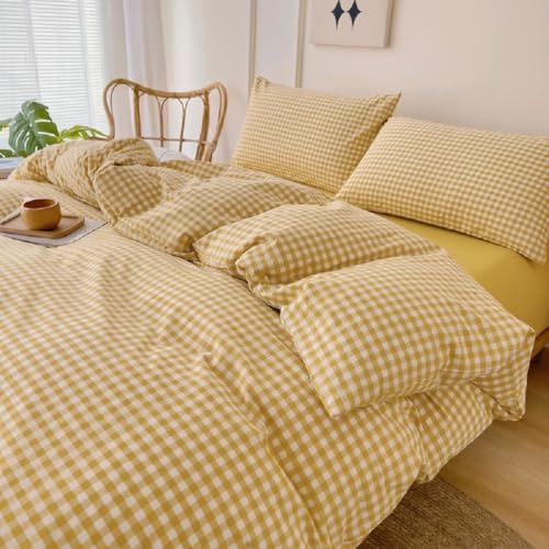 LifeTB Twin XL Comforter Set 3 Pieces Yellow Gingham Comforter Set Geometric Checkered Plaid Printed Bedding Comforter for All Seasons Fluffy Soft Lightweight Gingham Plaid Bedding Set Twin XL