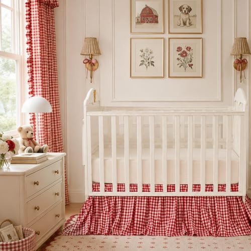 Brandream Gingham Gathered Cotton Crib Skirt for Baby Boy Girl Dust Ruffle