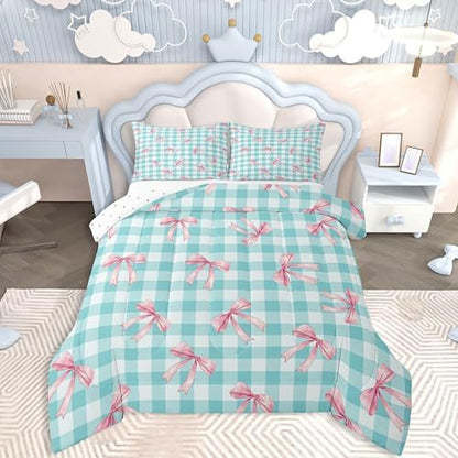 jejeloiu Blue Bowknot Comforter Set Twin Size Bedding Set Kids Boys Girls
