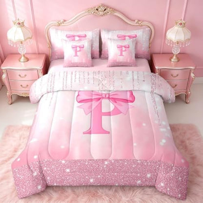 Feelyou Boys Girls Pink Bowknot 7 Pieces Bedding Set Twin Size