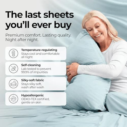 Silvery Silver Infused Bed Sheets Set - Ultra-Soft Temperature-Regulating Fabric with Self-Cleaning Technology™ that Stays Fresh 3X Longer for Hygienic Sleep