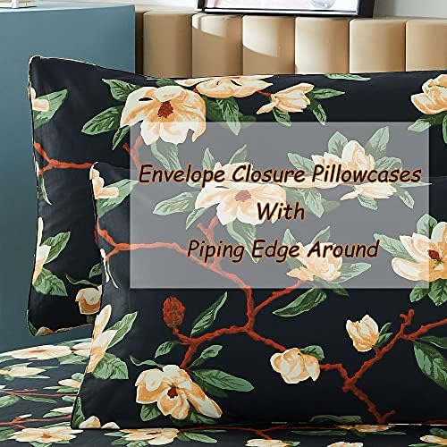 FADFAY Sheets Set Twin XL Shabby Black and Yellow Floral Bedding Elegant Peony Sheets Set Vintage Farmhouse Bedding 100% Egyptian Cotton 800 Thread Count Deep Pocket Fitted Sheet, 4Pcs-Twin XL Size