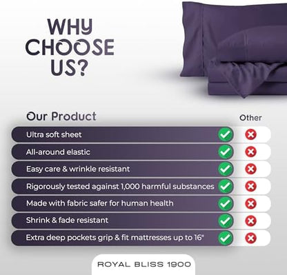 Split King Sheets Set with 2 Twin XL Fitted Sheet - 5 Piece Bedding - Wrinkle Free, Fade Resistant, Double Brushed Microfiber - Deep Pockets/Easy Fit (Plum)