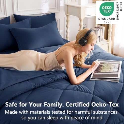 CozyLux California King Comforter Set 104"x96", 7 Piece, Navy