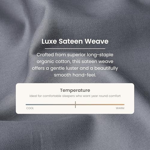 BIOWEAVES 100% Organic Cotton King Duvet Cover Set, 3-Piece, 300 Thread Count Sateen Weave GOTS Certified Comforter Cover with Buttoned Closure and 2 Pillow Shams – Gray, 104x90 inches