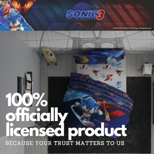 Franco Sonic The Hedgehog 3 Movie Kids Bedding Super Soft Comforter and Sheet Set, 5 Piece Full Size, (Officially Licensed Product)