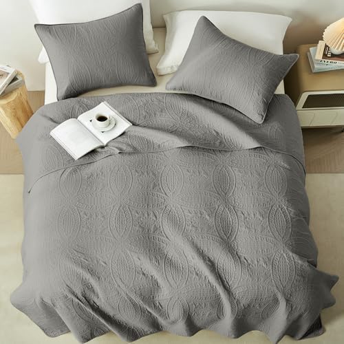 akkialla Dark Grey King/Cal King Quilt Set, Ultrasonic Lightweight Bedspread Coverlet for Modern Minimalist Bedroom, Soft Microfiber Coin Pattern Bedding, 3-Piece (1 Quilt, 2 Pillow Shams)
