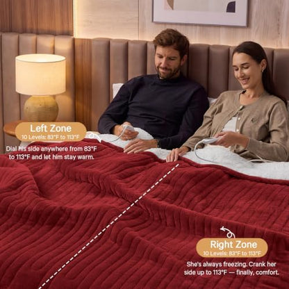 Heated Electric Blanket King Size, Dual Control, 90" x 100", Rose