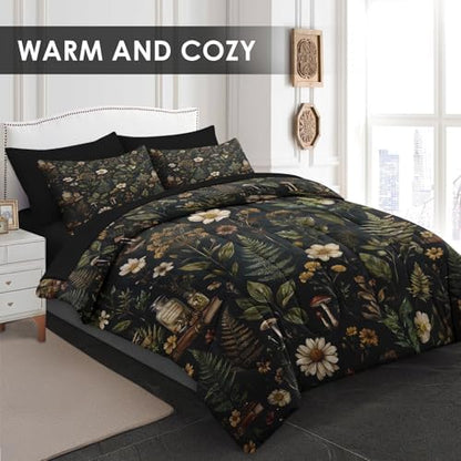 WeCozy Full Comforter Set with Sheets, 7 Pieces Mushroom Botanical Bedding