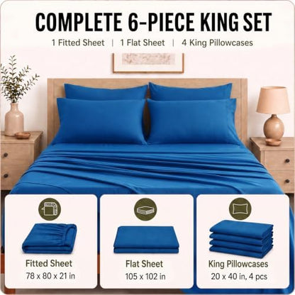 CozyLux King Size Sheets Set 6-Piece, 21-Inch Deep Pocket, Soft Feel