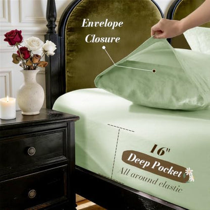 SONORO KATE 100% French Linen Queen Size Sheets Set,Natural Flax Bedding