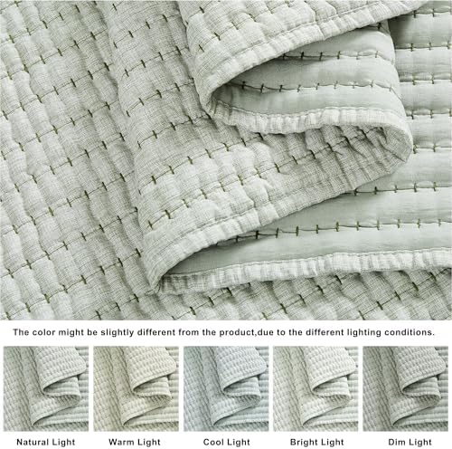 WDCOZY Sage Green Twin Size Pick Stitch Quilt Set, 2 Pieces 68x90 inches