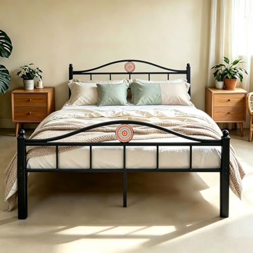Full Size Bed Frame with Headboard Footboard, Victorian Metal Platform Beds