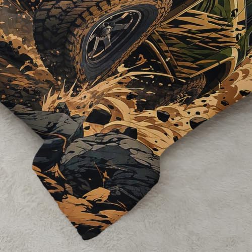 AILONEN Full Comforter Set 3 Piece, Forest Trail Utility Truck Sunset Artwork, Smooth Microfiber Down Alternative Quilt with 2 Pillowcases for Rustic Guest Room