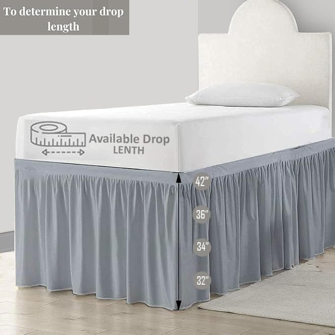 eBeddy Linens Split Corner Dust Ruffle Dorm Bed Skirt Twin XL, 34" Drop, 100% Microfiber, Extra Long Bed Skirt for College Dorm, Platform Style, Silver Grey Solid, Hidden Storage Solution, Easy Fit