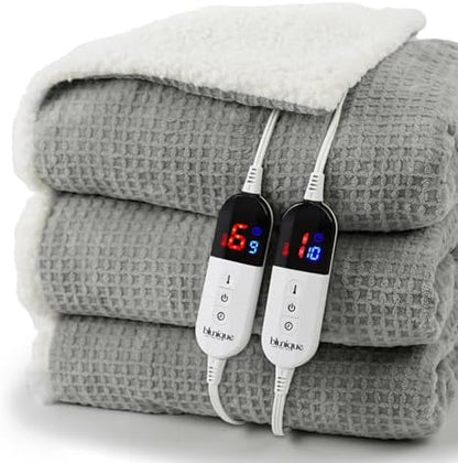 Heated Blanket Electric Blanket Queen Waffle,84x90 Inches Sherpa Fleece Fast Heating Blanket 6 Heating Levels & 10 Hours Auto Off ETL Certification, Grey Queen