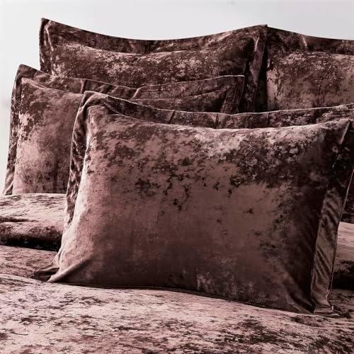 Fredsure Distressed Velvet Comforter Set, 5 Pieces Brown Queen, Distressed Velvet Face and Brushed Microfiber Reverse