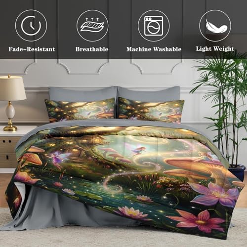 WeCozy Twin Comforter Set with Sheets, 5 Pieces Fairy Mushroom Bedding