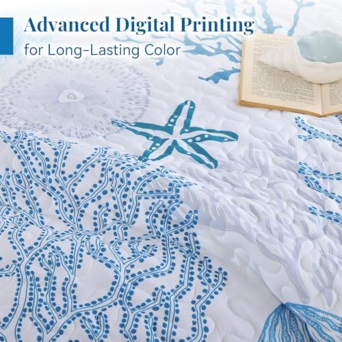 weigelia Coastal Quilt Bedding Set Queen Size, Lightweight Summer Bedspread
