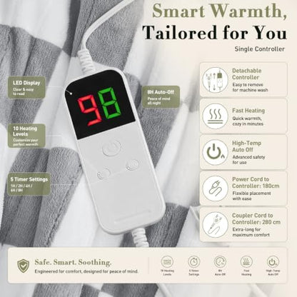 Grey Electric Blanket Heated Twin 62"X84", Heating Blanket Twin