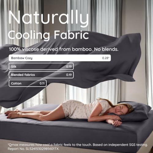 Bambaw California King Cooling Sheets Set 4pcs – 100% Viscose Derived from Bamboo Sheets Extra Deep Pockets, Soft & Breathable Bedding Set, Fits Up to 16'' with Elastic Corner Straps (Charcoal)