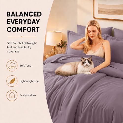 CozyLux King Size Comforter Set Dusty Purple, 7 Pieces Bed in a Bag