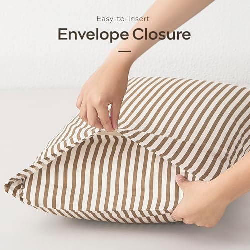 JELLYMONI 100% Cotton Sheet Set, Khaki Striped, Twin