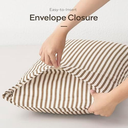 JELLYMONI 100% Cotton Sheet Set, Khaki Striped, Twin