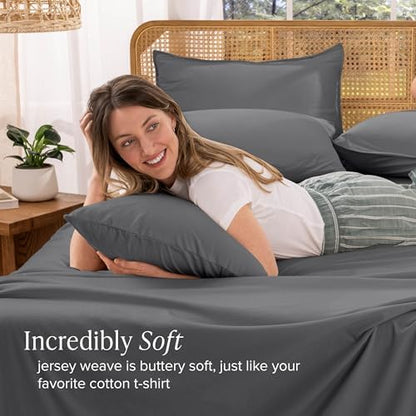 Bare Home 100% Organic Cotton Jersey Sheet Set (Split King, Grey)