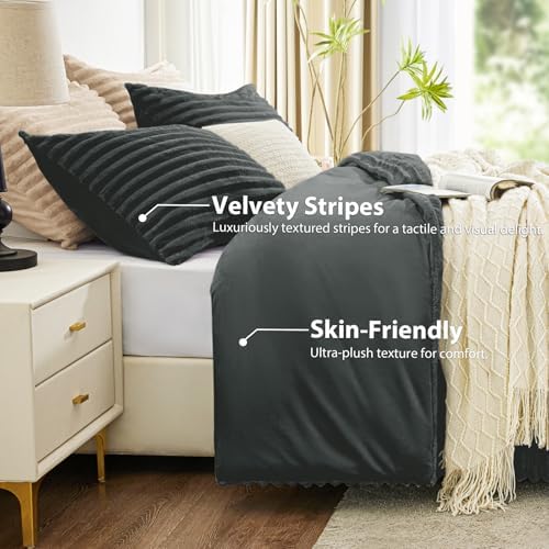 EXQ Home Fluffy Comforter Set King Size,3 Pieces Bed Set,Dark Grey