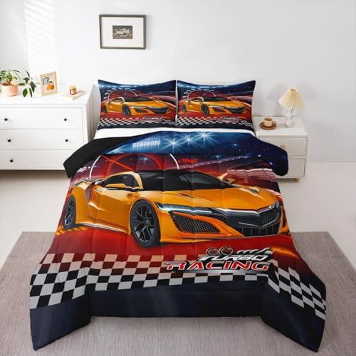 Feelyou Ombre Racing Car Bedding Set Twin Size for Boys Girls