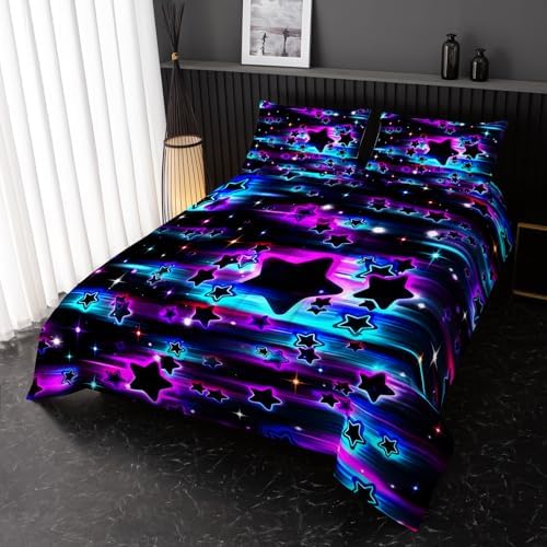 Nttopship Colorful Sky Meteor Stars Comforter Set Full Size,Beautiful Galaxy Bedding Sets 3-Pieces for Boys Girls Teen Room Decorat, Soft Lightweight Bed Set with Comforter 2 Pillowcases