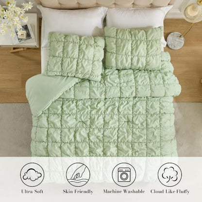 Amélie Home King Bubble Comforter Set, Soft, Sage Green, 3-Piece