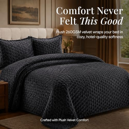 Tribeca Living Lugano Oversized Velvet Quilt Set - All Season, Extra Large, 2 Piece Twin Size Comforter Set with 1 Pillow Sham in Steel Grey Honeycomb Pattern 260GSM