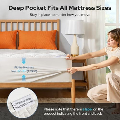 BEDLORE Waterproof Full Size Mattress Pad, Breathable Mattress Protector with 6-15 Inch Deep Pocket, Quilted Fitted Mattress Topper Bed Cover, Noiseless & Machine Washable