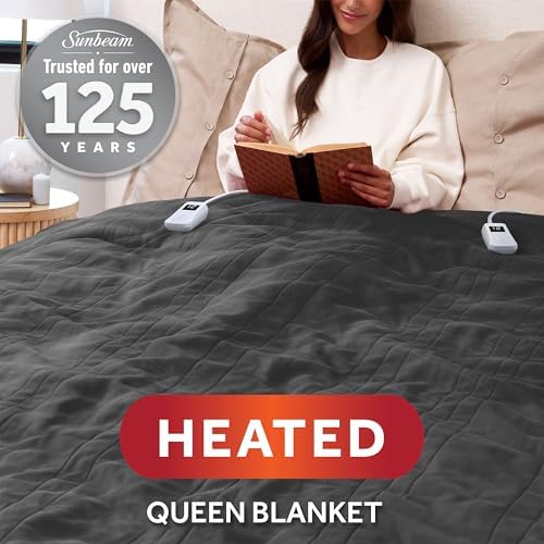 Sunbeam Electric Heated Blanket Royal Luxe Microplush Dark Gray Queen 90x84