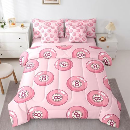 Erosebridal Pink Lucky 8 Ball Twin Bedding Set 7 Piece for Girls Room Decor,Fashion Trendy Y2K Comforter Set for Kids Teen Adults,Girly Coquette Preppy Bed in A Bag Aesthetic Funky Y2K Bed Set