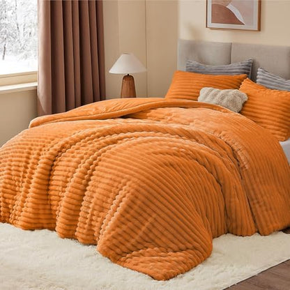 BEDELITE Fleece California King Comforter Set, Fluffy Bed Set, Burnt Orange