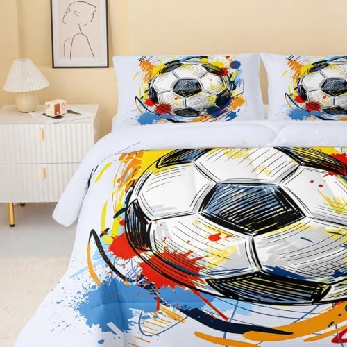 BSNTHO Soccer Comforter Set Queen Size Boys Sports Bedding