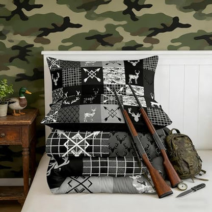 Feelyou Camo Deer Antlers Comforter Set Twin for Kids Boys Girls Bedding