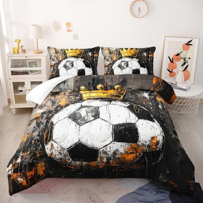 Nttopship Soccer Comforter Set Full Size,Soccer Sport Print Bedding Set 3 Pcs Bed in A Bag for Youth and Adults,Soft Microfiber All Season Football Printed Themed Bedroom with 2 Pillowcases