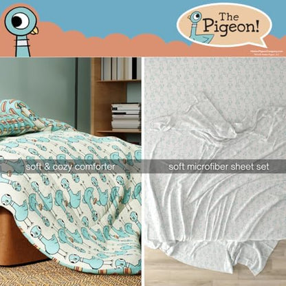 The Pigeon Finds A Hot Dog Full Bedding Set – 7 Piece Super Soft Microfiber Reversible Comforter, Sheet Set & Sham - Book by Mo Willems (Officially Licensed Product) by Franco