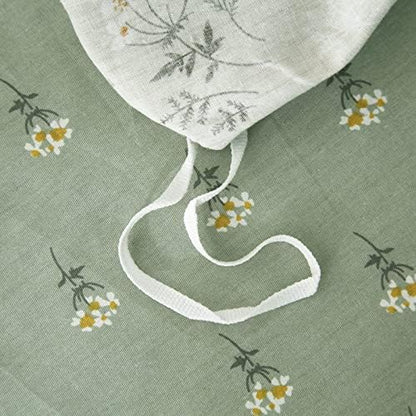 mixinni Duvet Cover Set Floral King Size Soft Cotton Bedding Flower Green Leaves on Beige Comforter Cover Set (1 Duvet Cover+ 2 Pillowcases) for Her and Him-Easy Care, Soft and Durable King Size