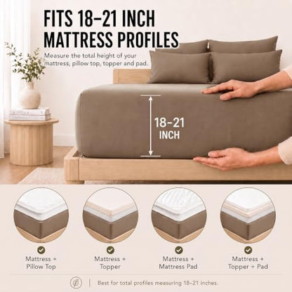 CozyLux Queen Sheet Set 6-Piece, 21-Inch Deep Pocket, Soft Brushed Feel