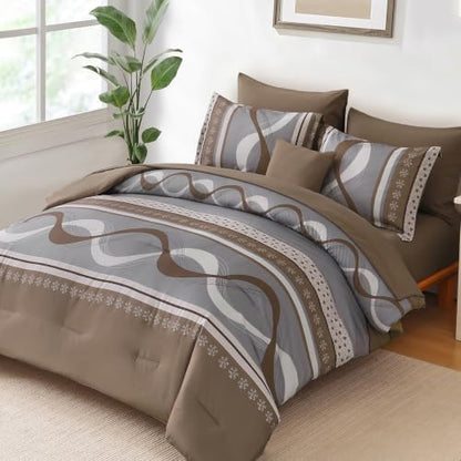 Anibedding Striped Comforter Set Queen Size,8 Pieces Patchwork Bed in a Bag