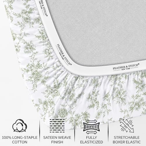 Feather & Stitch 100% Cotton Sateen 500 TC Queen Size Bed Sheet Set